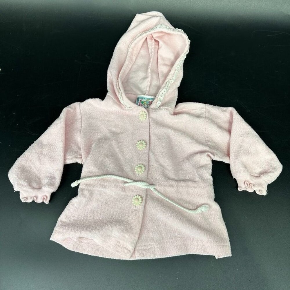 VTG KoKom Kids Pink Jacket Size 18 Month Flower Buttons Hooded